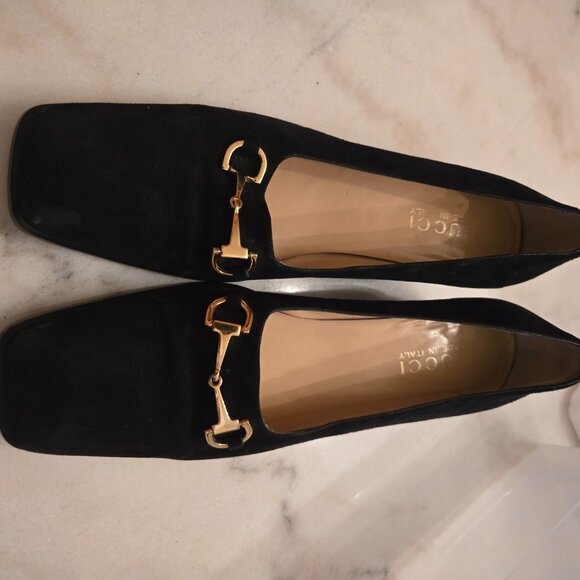 Gucci Black Suede Horsebit Block Heel Pumps - Picture 8 of 12